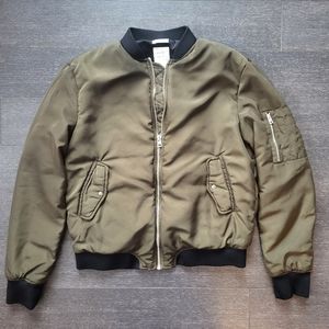 ZARA Women Bomber Flight Jacket Olive M
